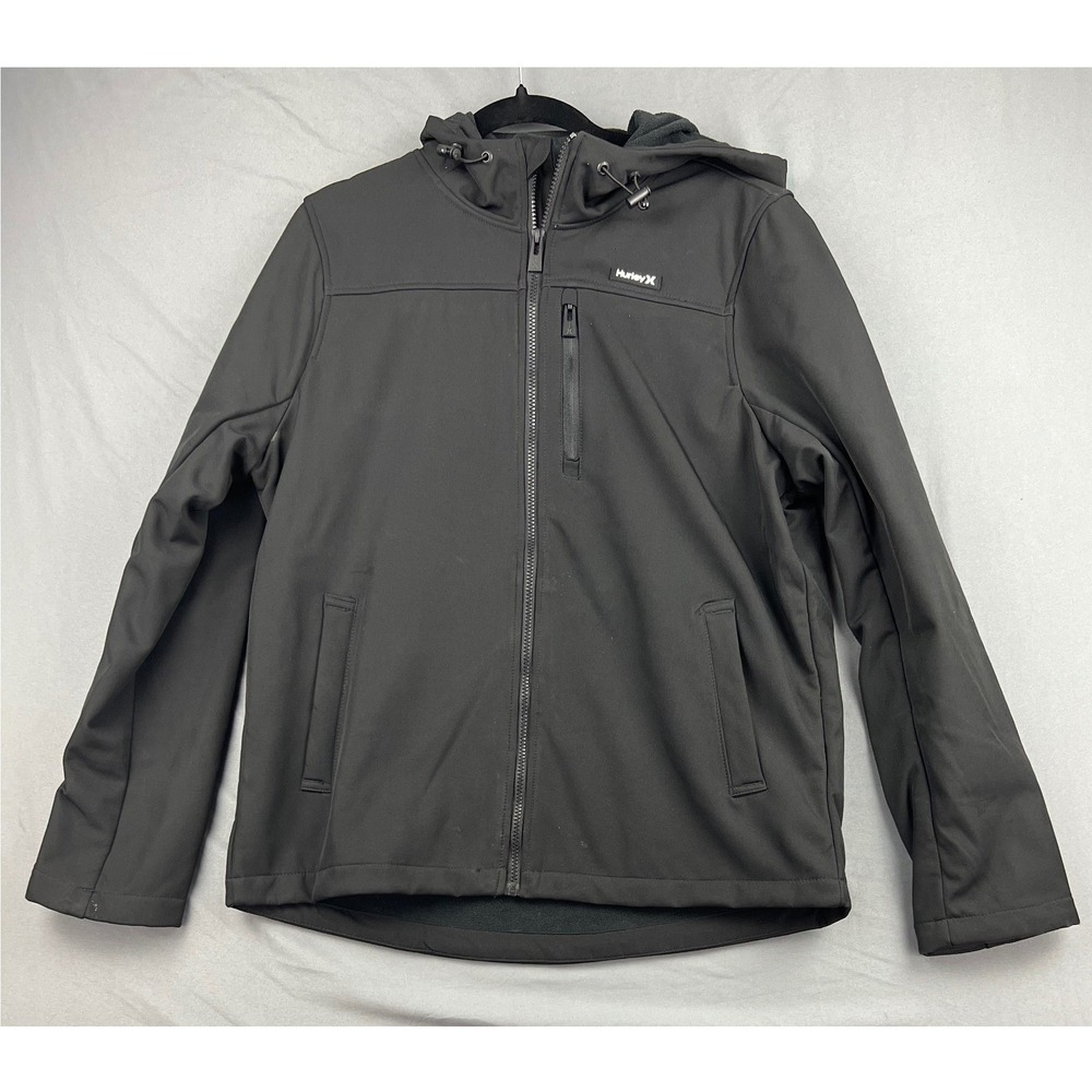 Hurley Softshell Jacket Mens Medium Miguel Black Hooded Fleece Lined Good